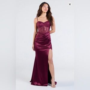 Elegant Wine Lace Gown